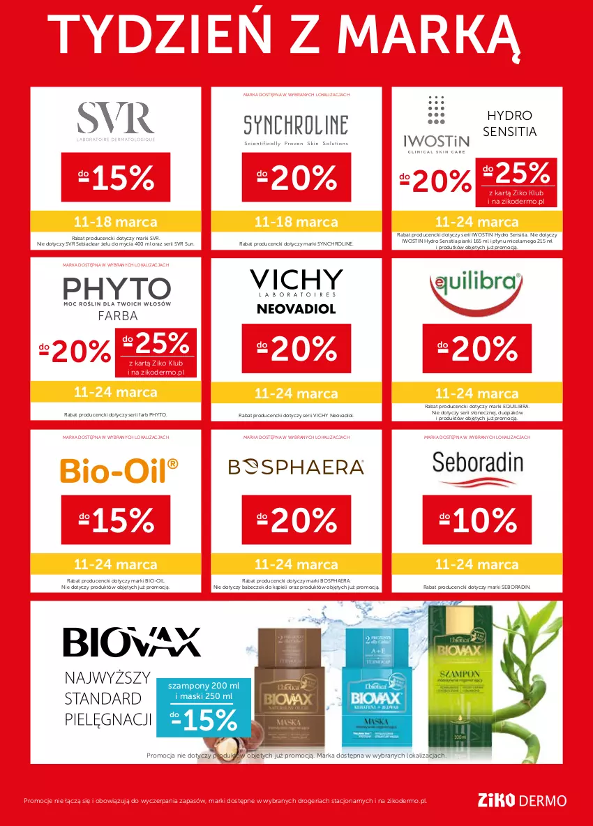 Gazetka promocyjna Ziko - 11-24 MARCA - ważna 11.03 do 24.03.2021 - strona 16 - produkty: Bio-Oil, Bosphaera, Fa, Iwostin, Phyto, Seboradin, Ser, SVR, Szampon, Vichy