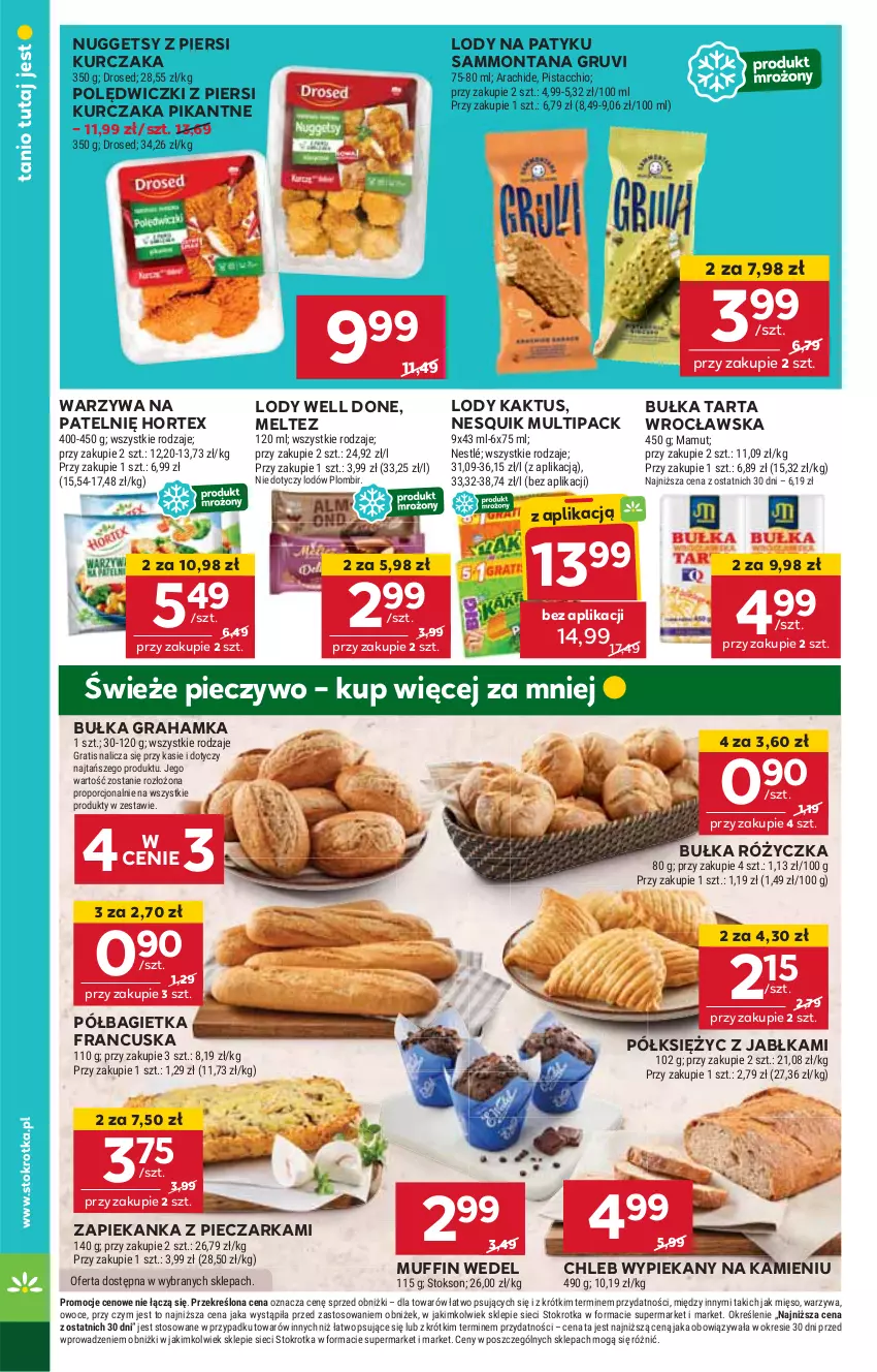 Gazetka promocyjna Stokrotka - Supermarket - ważna 12.06 do 16.06.2025 - strona 12 - produkty: Bagietka, Bułka, Bułka grahamka, Bułka tarta, Chleb, Gra, Hortex, Jabłka, Kaktus, Kurczak, Lody, Mięso, Nesquik, Nestlé, Owoce, Piec, Pieczarka, Pieczywo, Półbagietka, Por, Tarta, Warzywa, Zapiekanka