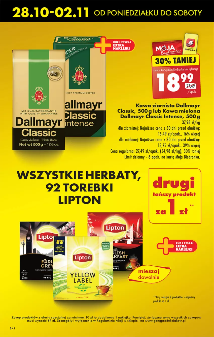 Gazetka promocyjna Biedronka - Od Poniedziałku - ważna 28.10 do 02.11.2024 - strona 10 - produkty: Dallmayr, Kawa, Kawa mielona, Kawa ziarnista, Klej, Lipton, Mięta, Mus