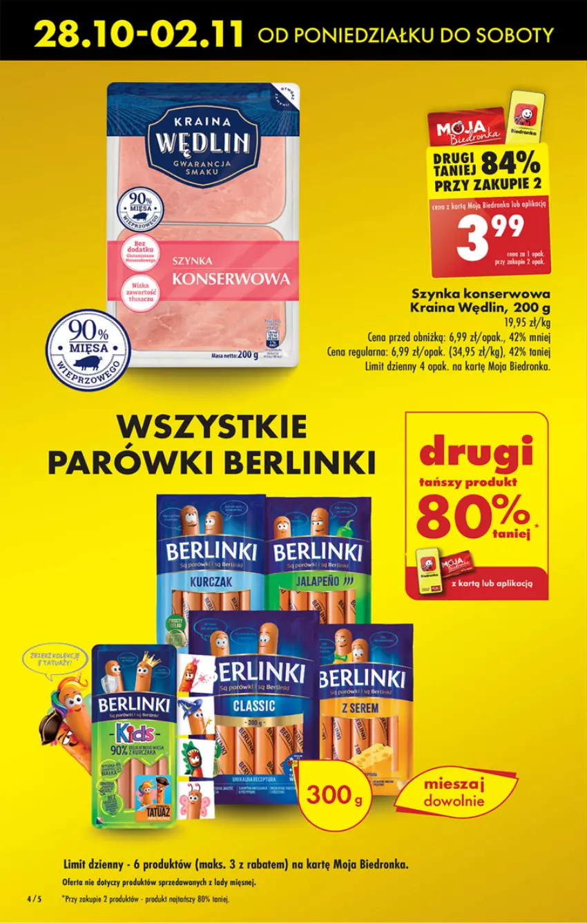 Gazetka promocyjna Biedronka - Od Poniedziałku - ważna 28.10 do 02.11.2024 - strona 6 - produkty: Berlinki, Parówki, Ser, Szynka, Szynka konserwowa