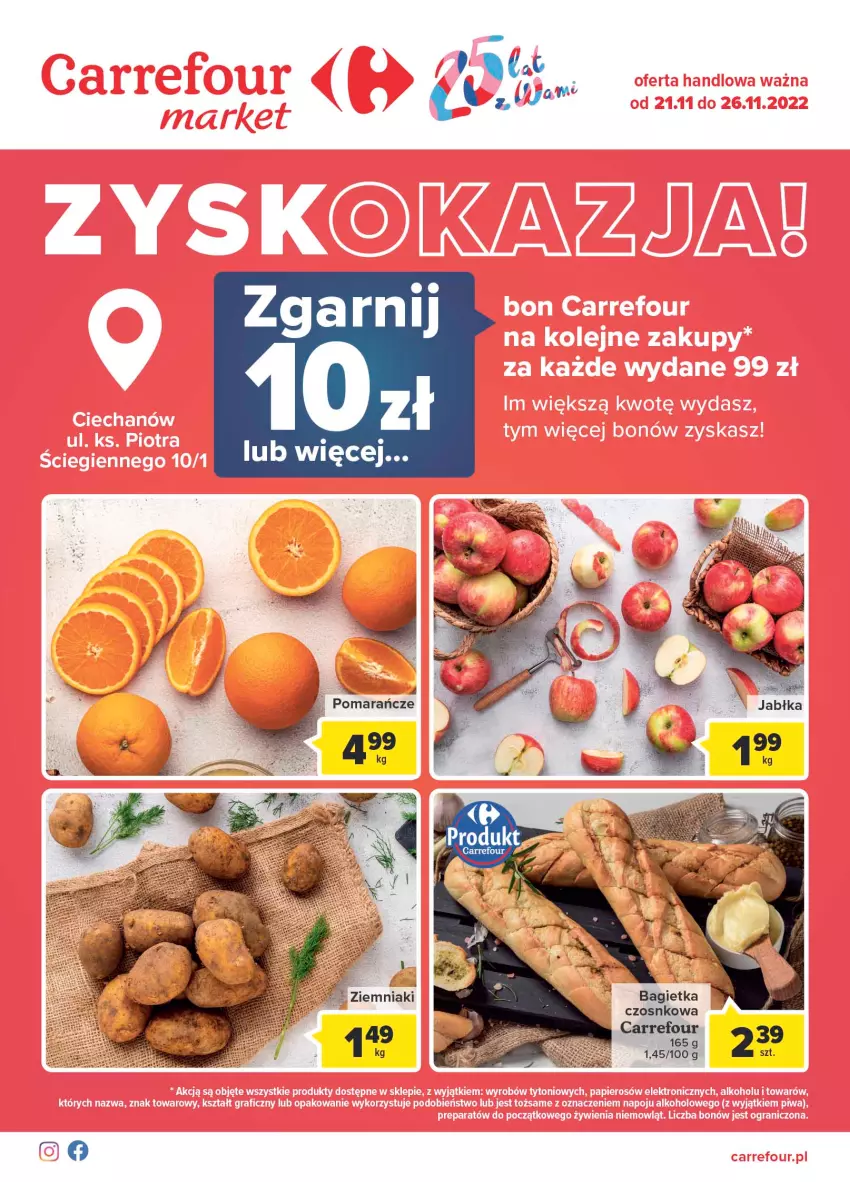 Gazetka promocyjna Carrefour - Gazetka Market ZyskOkazja - ważna 21.11 do 26.11.2022 - strona 1 - produkty: Bagietka