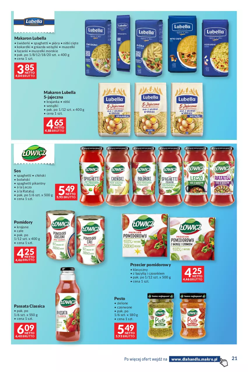 Gazetka promocyjna Makro - Dystrybucja do sklepów - ważna 29.09 do 26.10.2026 - strona 21 - produkty: Bazyl, Bell, Bella, Lubella, Makaron, Mus, Pesto, Pomidory, Sos, Spaghetti