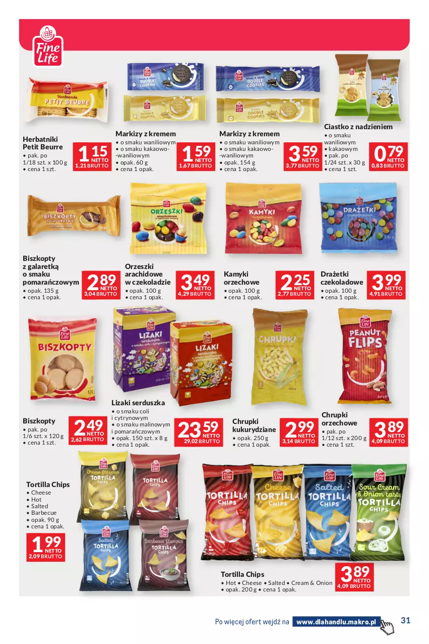 Gazetka promocyjna Makro - Dystrybucja do sklepów - ważna 29.09 do 26.10.2026 - strona 31 - produkty: Biszkopty, Chrupki, Gala, Herbatniki, Herbatniki Petit Beurre, Kakao, Lizaki, Orzeszki, Ser, Tortilla, Tortilla Chips