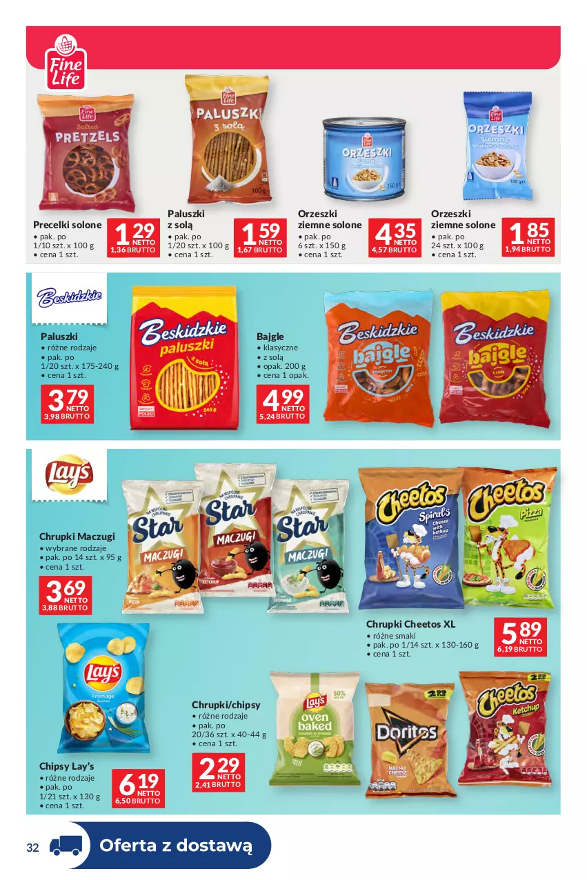 Gazetka promocyjna Makro - Dystrybucja do sklepów - ważna 29.09 do 26.10.2026 - strona 32 - produkty: Bajgle, Cheetos, Chipsy, Chrupki, Lay’s, Orzeszki, Orzeszki ziemne, Precelki