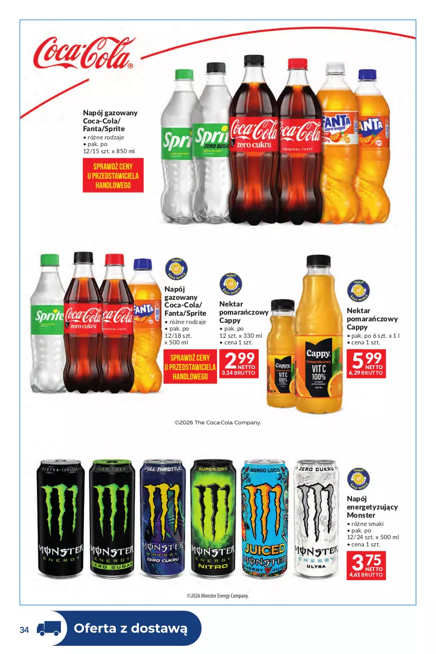 Gazetka promocyjna Makro - Dystrybucja do sklepów - ważna 29.09 do 26.10.2026 - strona 34 - produkty: Cappy, Coca-Cola, Fa, Fanta, Napój, Napój gazowany, Nektar, Sprite