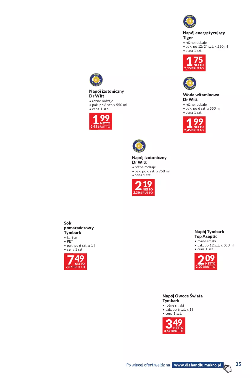 Gazetka promocyjna Makro - Dystrybucja do sklepów - ważna 29.09 do 26.10.2026 - strona 35 - produkty: Napój, Napój izotoniczny, Owoce, Sok, Sok pomarańczowy, Tiger, Top, Tymbark, Woda
