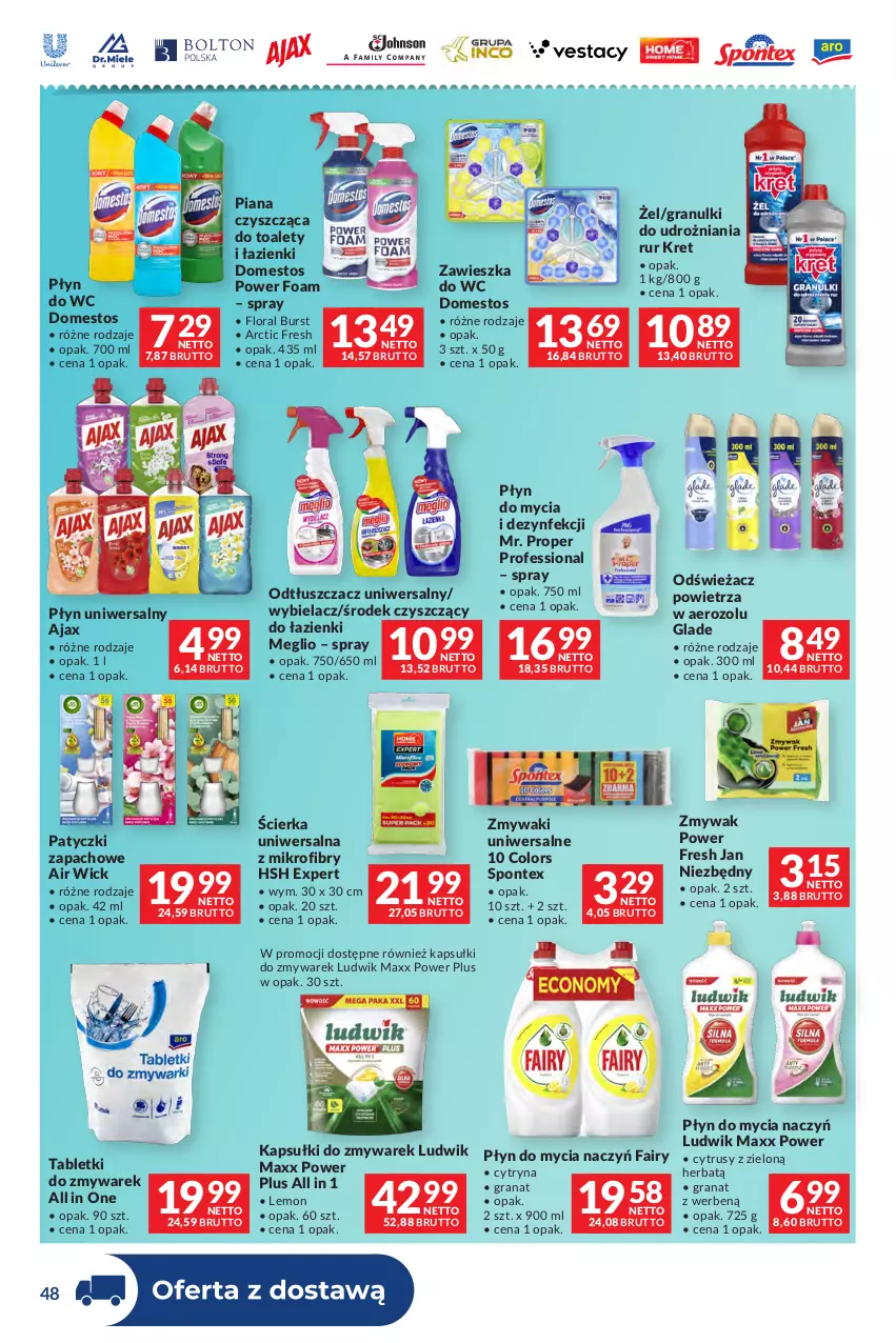 Gazetka promocyjna Makro - Dystrybucja do sklepów - ważna 29.09 do 26.10.2026 - strona 48 - produkty: Air Wick, Ajax, Do mycia naczyń, Domestos, Fa, Fairy, Flora, Gra, Granat, Jan Niezbędny, Kret, Ludwik, Mr. Proper, Odświeżacz powietrza, Odtłuszczacz, Oral B, Płyn do mycia, Płyn do mycia naczyń, Płyn do wc, Tablet, Zawieszka do wc