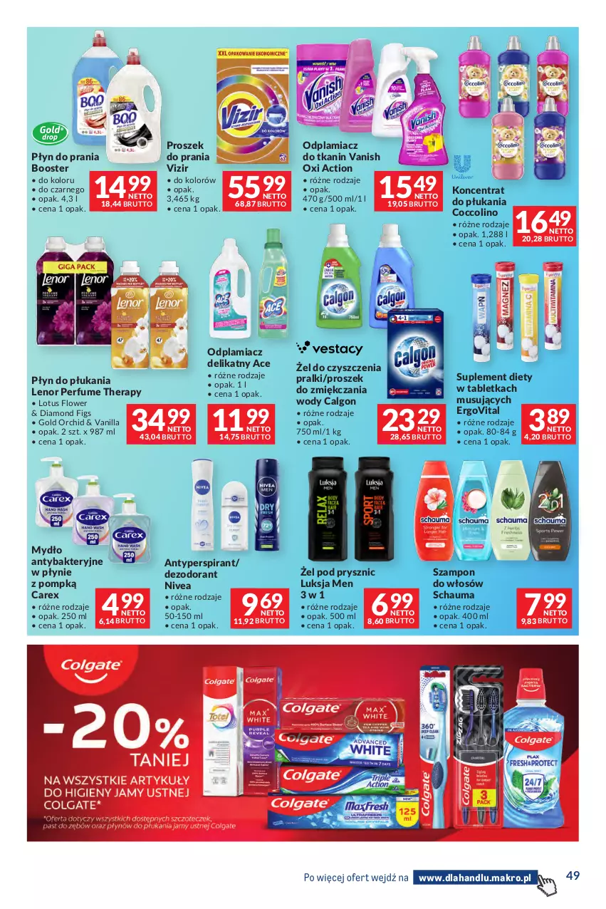 Gazetka promocyjna Makro - Dystrybucja do sklepów - ważna 29.09 do 26.10.2026 - strona 49 - produkty: Antyperspirant, Booster, Calgon, Coccolino, Dezodorant, Lenor, LG, Luksja, Mus, Mydło, Nivea, Odplamiacz, Perfum, Płyn do płukania, Płyn do prania, Pralki, Proszek do prania, Schauma, Suplement diety, Szampon, Tablet, Vanish, Vizir