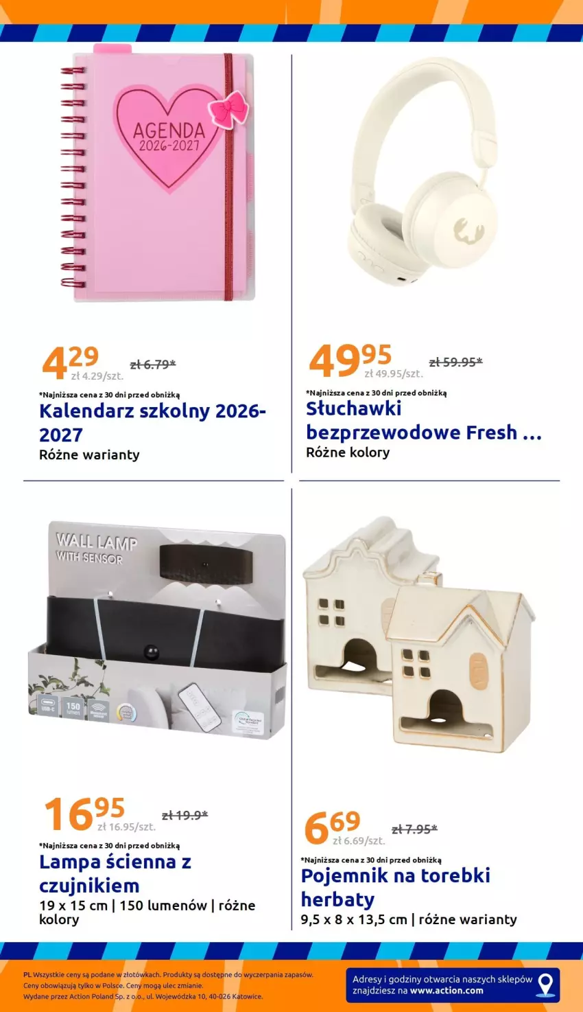 Gazetka promocyjna Action - Gazetka tydzień 37 2026 - ważna 09.09 do 15.09.2026 - strona 36 - produkty: Dres, Kalendarz, Lampa, Lampa ścienna, Pojemnik, Słuchawki, Słuchawki bezprzewodowe