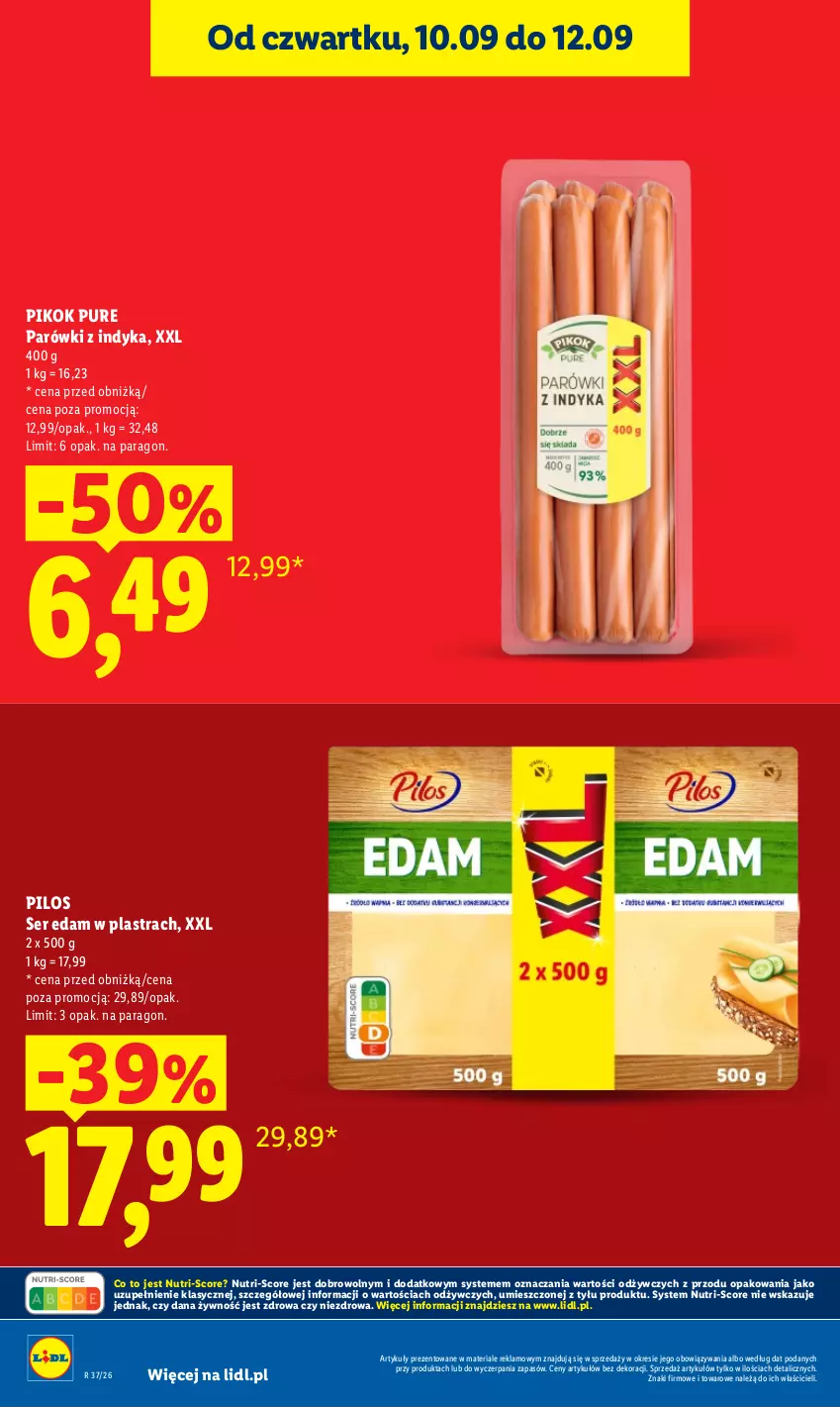 Gazetka promocyjna Lidl - Gazetka ważna od 10.09 do 12.09 - ważna 10.09 do 12.09.2026 - strona 16 - produkty: Edam, Parówki, Parówki z indyka, PIKOK, Pilos, Pur, Ser