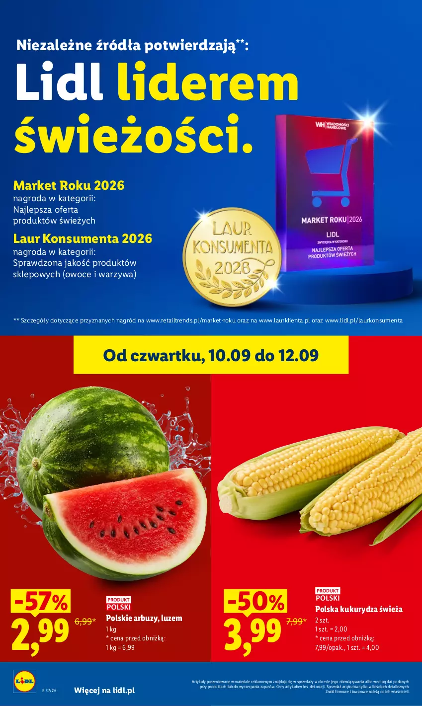 Gazetka promocyjna Lidl - Gazetka ważna od 10.09 do 12.09 - ważna 10.09 do 12.09.2026 - strona 38 - produkty: Arbuz, Kukurydza, Laur, Owoce, Warzywa