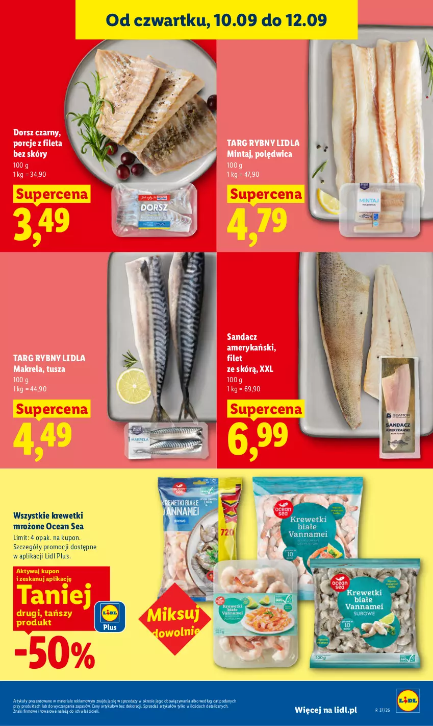 Gazetka promocyjna Lidl - Gazetka ważna od 10.09 do 12.09 - ważna 10.09 do 12.09.2026 - strona 57 - produkty: Dorsz, Krewetki, Mintaj, Polędwica, Por, Sandacz, Tusz