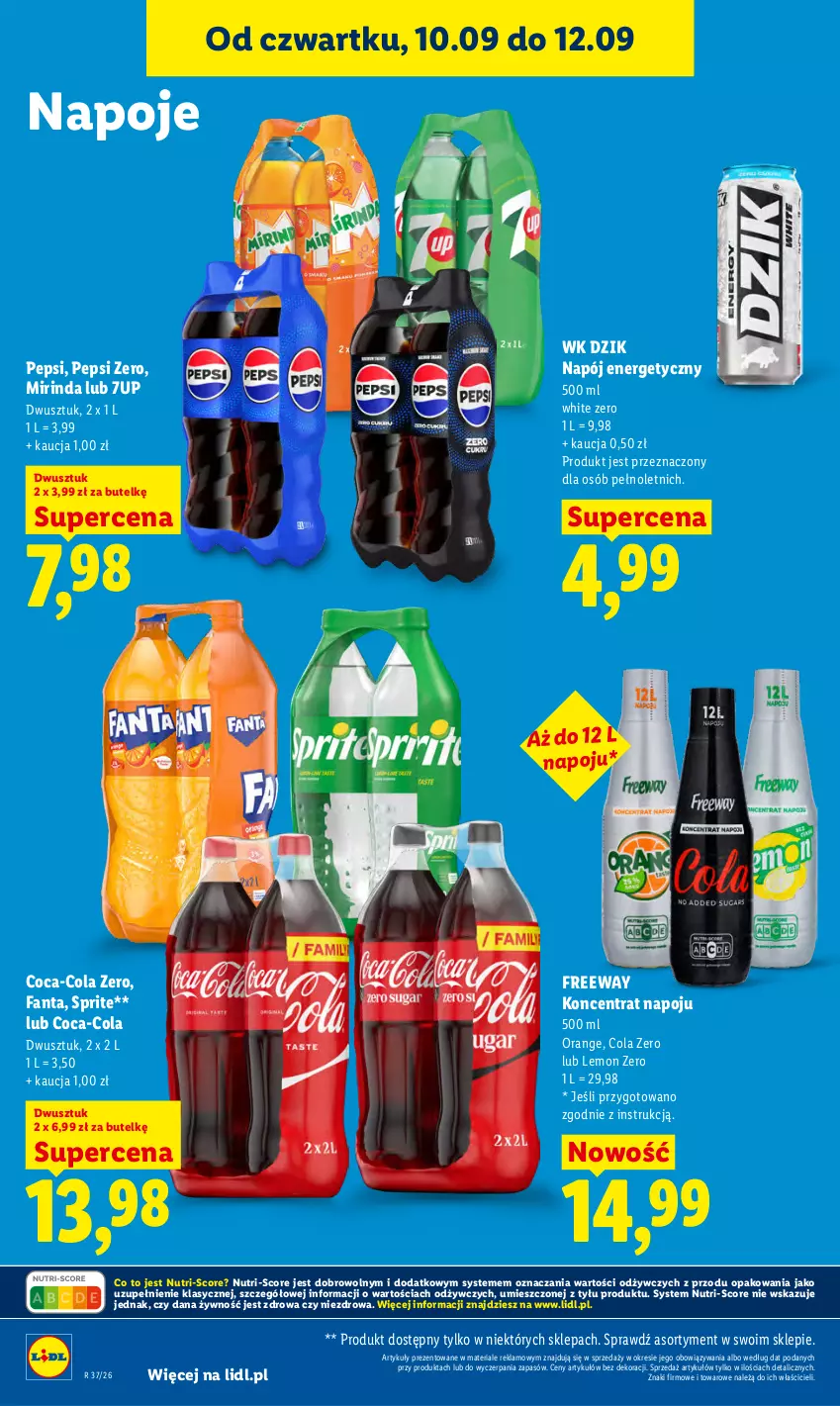 Gazetka promocyjna Lidl - Gazetka ważna od 10.09 do 12.09 - ważna 10.09 do 12.09.2026 - strona 60 - produkty: 7up, Coca-Cola, Fa, Fanta, Mirinda, Napój, Napój energetyczny, Napoje, Pepsi, Sprite