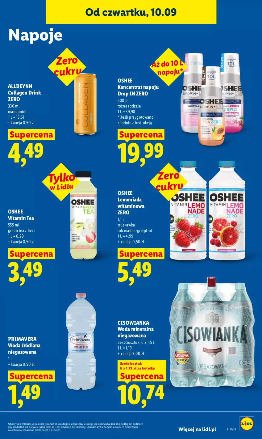 Gazetka promocyjna Lidl - Gazetka ważna od 10.09 do 12.09 - ważna 10.09 do 12.09.2026 - strona 61 - produkty: Cisowianka, Grejpfrut, LANA, Lemoniada, Liczi, Mango, Napoje, Oshee, Prima, Primavera, Woda, Woda mineralna