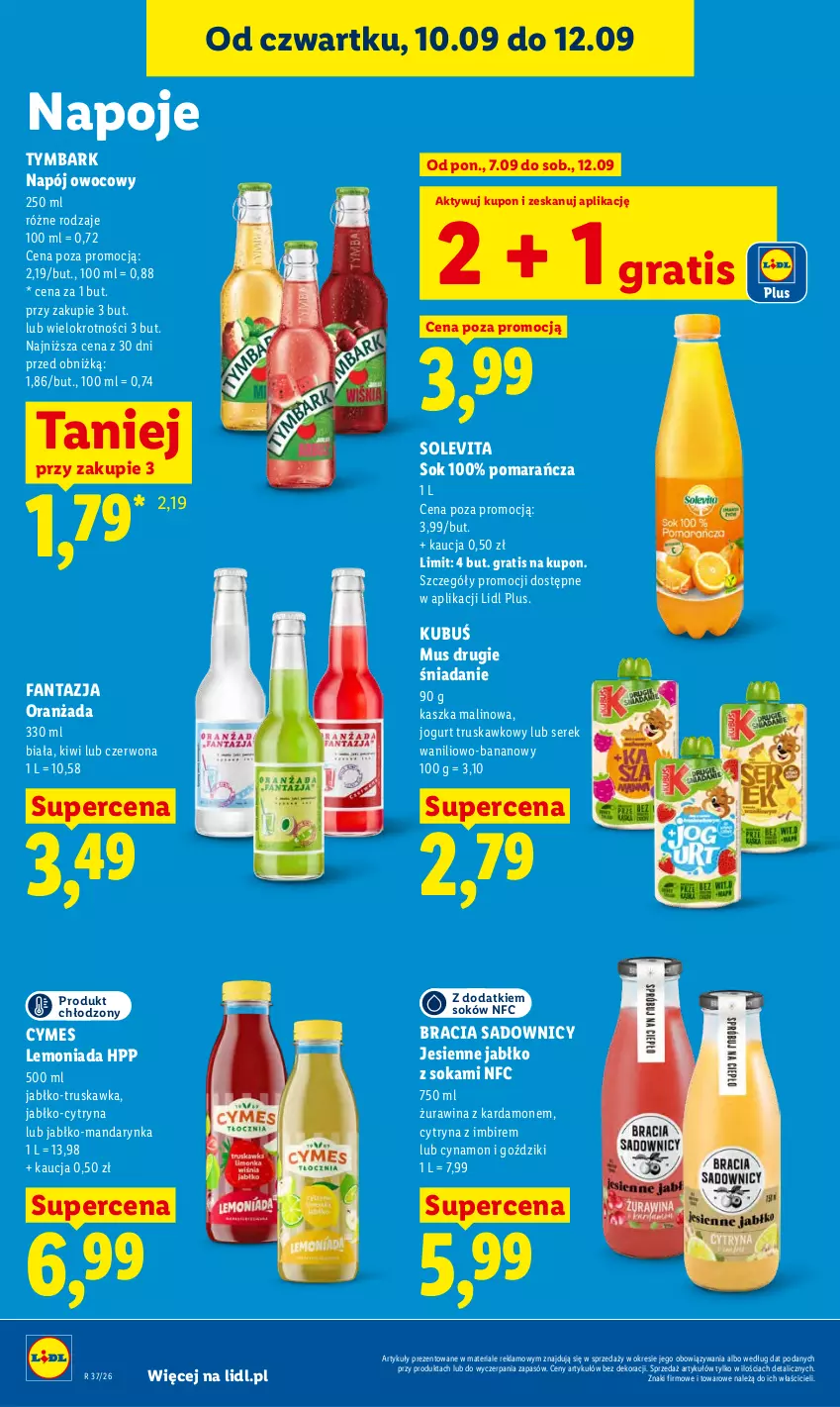 Gazetka promocyjna Lidl - Gazetka ważna od 10.09 do 12.09 - ważna 10.09 do 12.09.2026 - strona 62 - produkty: Fa, Fanta, Gra, HP, Imbir, Jogurt, Kiwi, Kubuś, Lemoniada, Mus, Napój, Napoje, Oranżada, Ser, Serek, Sok, Tymbark