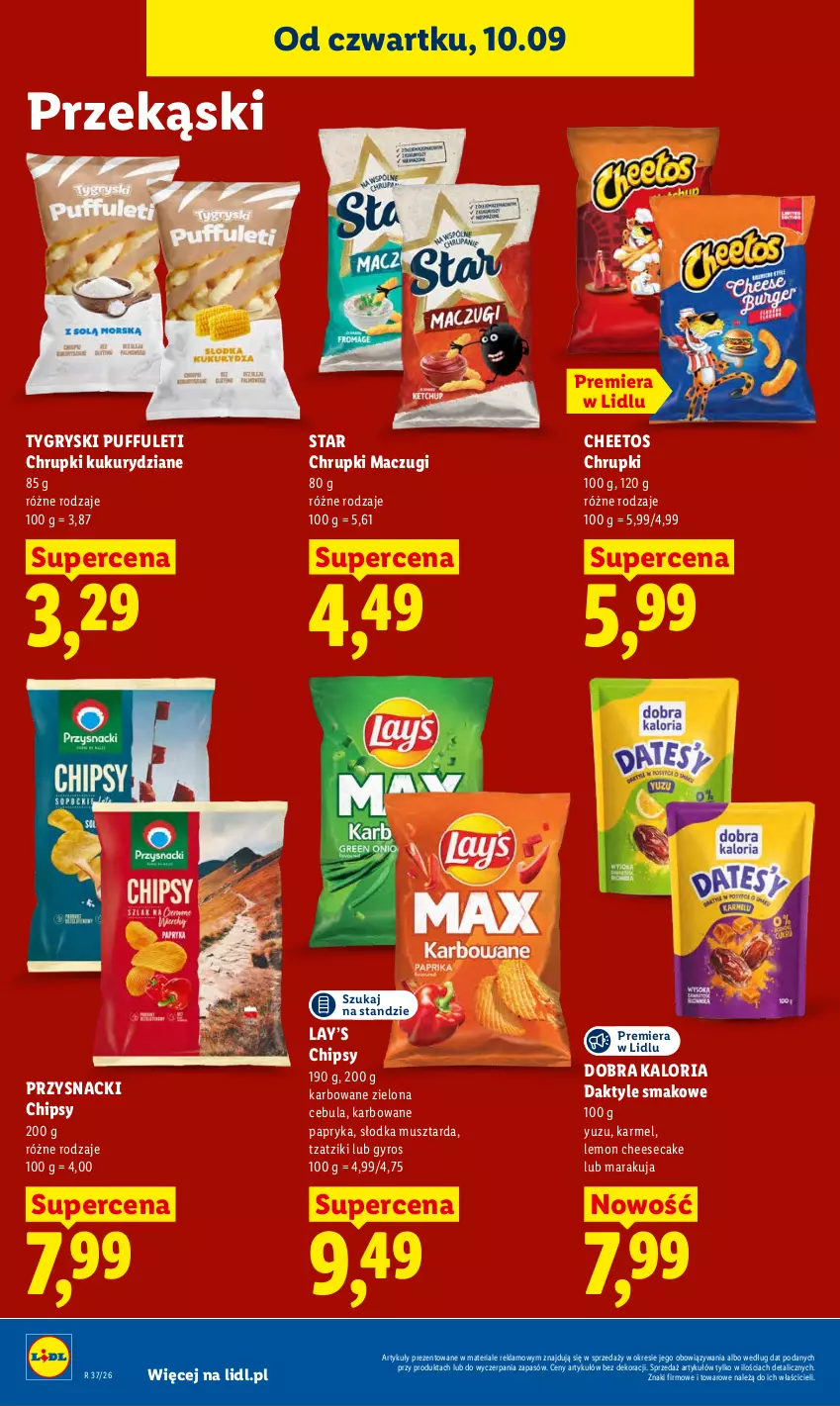 Gazetka promocyjna Lidl - Gazetka ważna od 10.09 do 12.09 - ważna 10.09 do 12.09.2026 - strona 72 - produkty: Cebula, Cheetos, Chipsy, Chrupki, Daktyle, Gry, Gyros, Lay’s, Mus, Musztarda, Papryka, Przysnacki, Puf