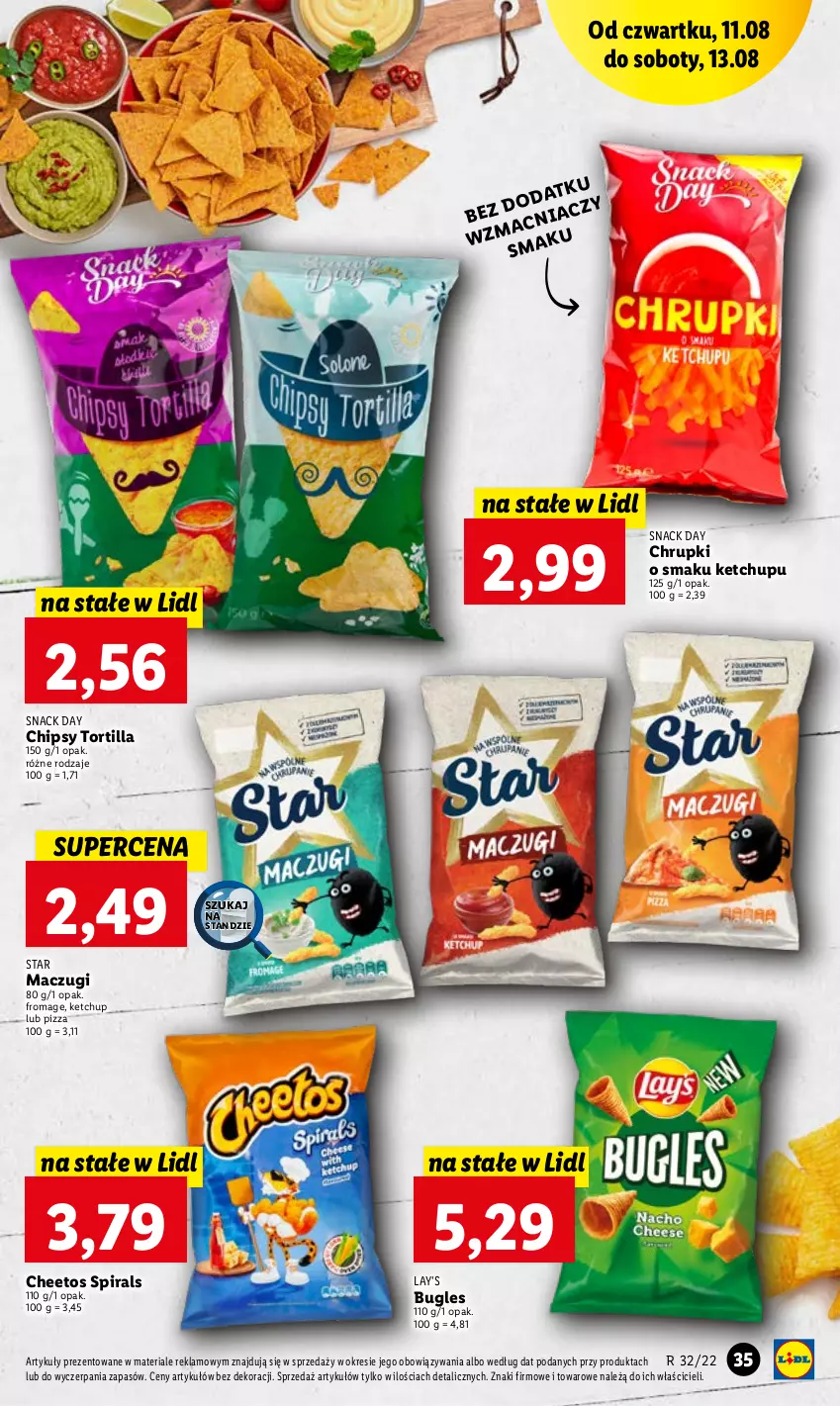 Gazetka promocyjna Lidl - GAZETKA - ważna 11.08 do 13.08.2022 - strona 35 - produkty: Cheetos, Chipsy, Chrupki, Ketchup, Pizza, Tortilla