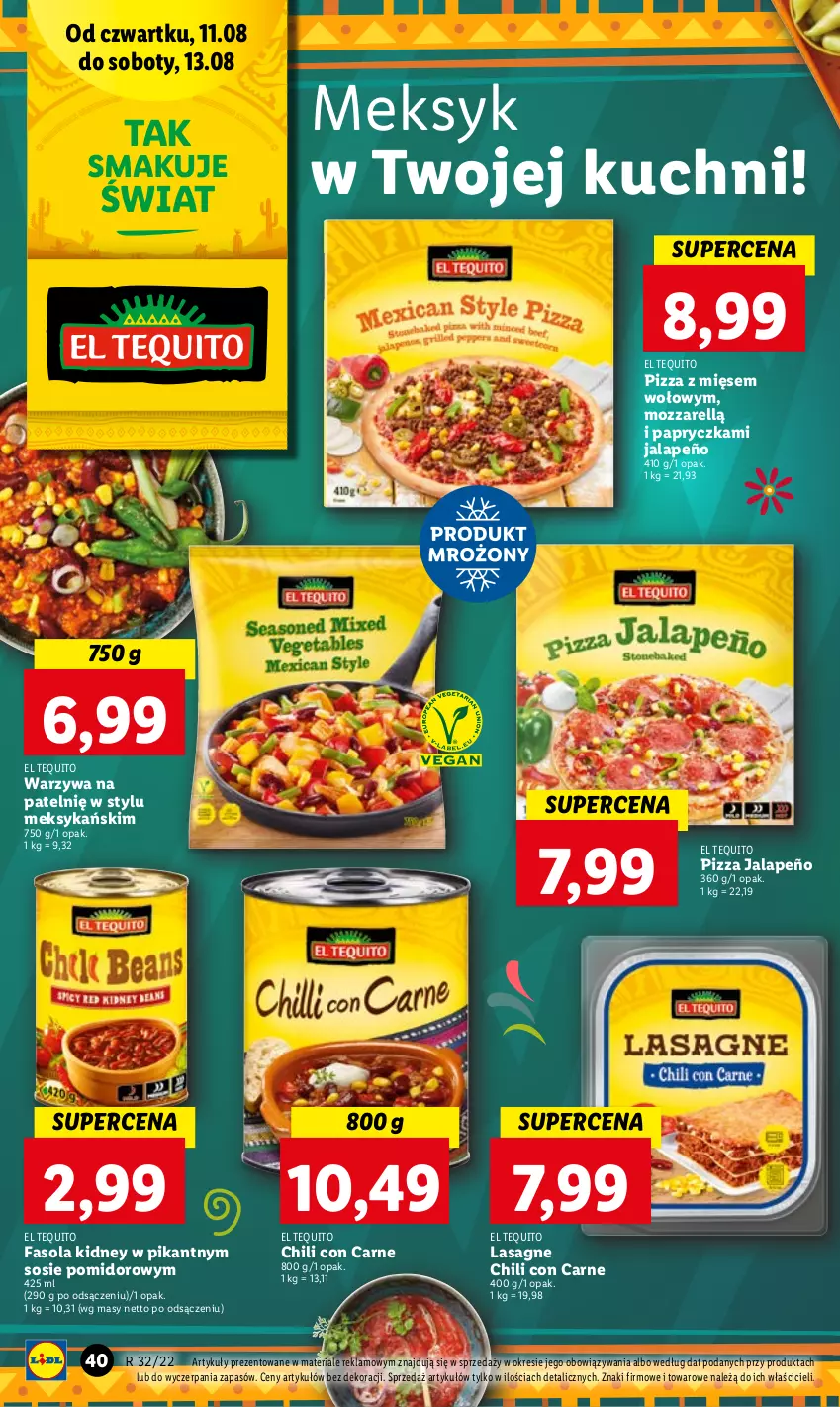 Gazetka promocyjna Lidl - GAZETKA - ważna 11.08 do 13.08.2022 - strona 40 - produkty: Fa, Fasola, Lasagne, Pizza, Sos, Warzywa