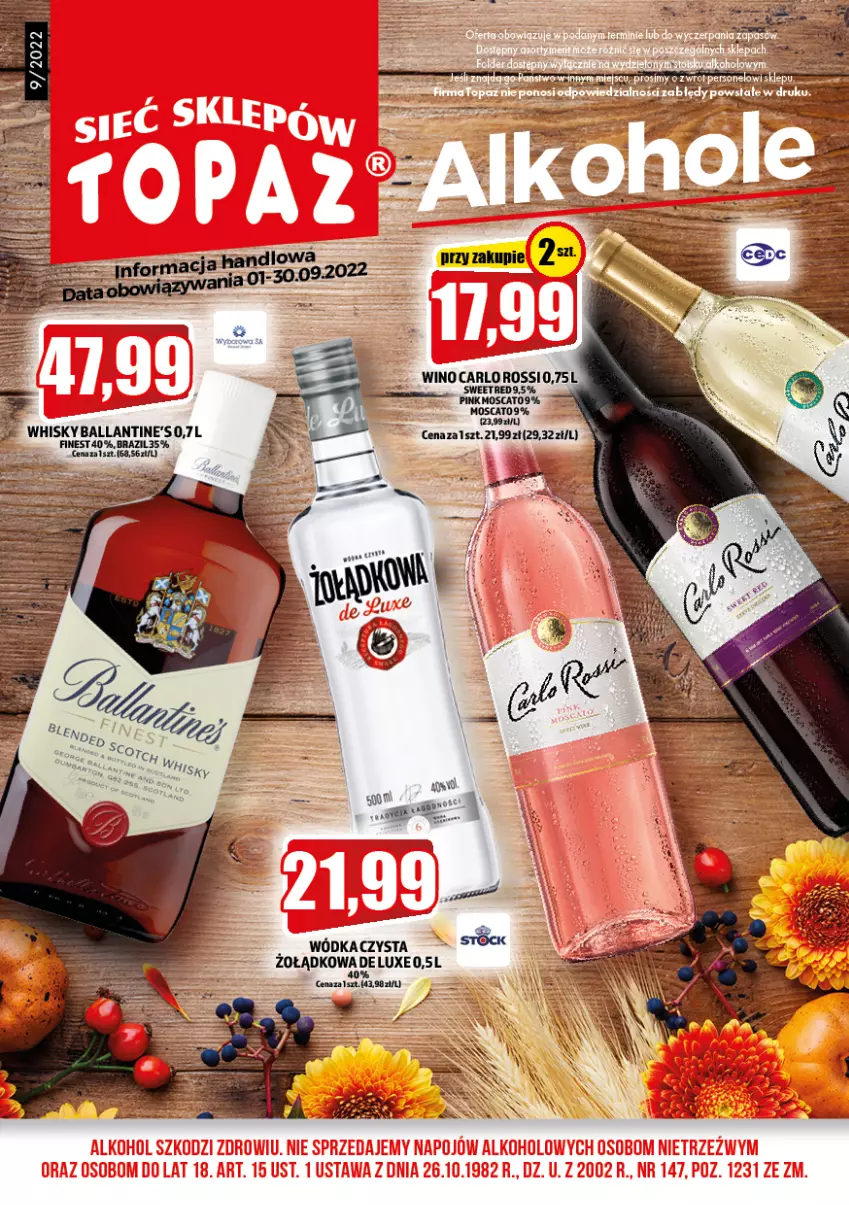 Gazetka promocyjna Topaz - Gazetka - ważna 01.09 do 30.09.2022 - strona 1 - produkty: Wódka