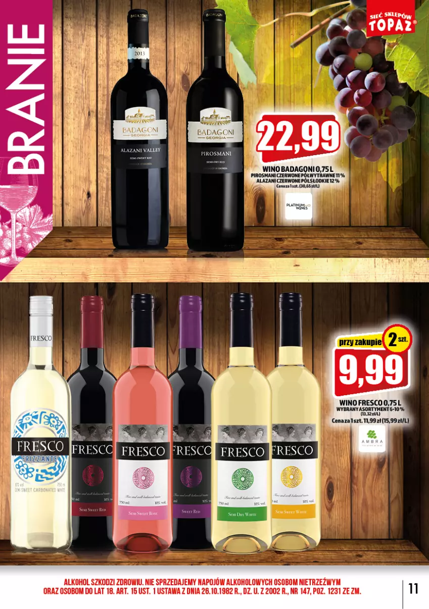 Gazetka promocyjna Topaz - Gazetka - ważna 01.09 do 30.09.2022 - strona 11 - produkty: Fresco, Wino