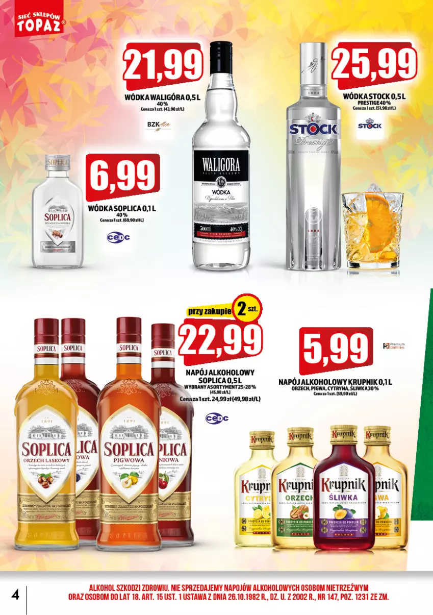 Gazetka promocyjna Topaz - Gazetka - ważna 01.09 do 30.09.2022 - strona 4 - produkty: Kawa, Krupnik, Napój, Soplica, Stock, Wódka