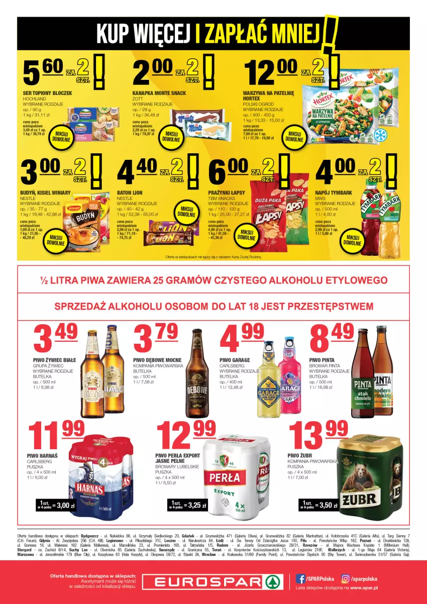 Gazetka promocyjna Spar - EuroSpar - ważna 03.11 do 13.11.2024 - strona 8 - produkty: Baton, Budyń, Carlsberg, Dzieci, Fa, Gra, Harnaś, Hochland, Hortex, Kisiel, Kosz, Lion, Monte, Napój, Oliwa, Perła, Piwo, Por, Rum, Ser, Ser topiony, Top, Tymbark, Warzywa, Winiary, Zott