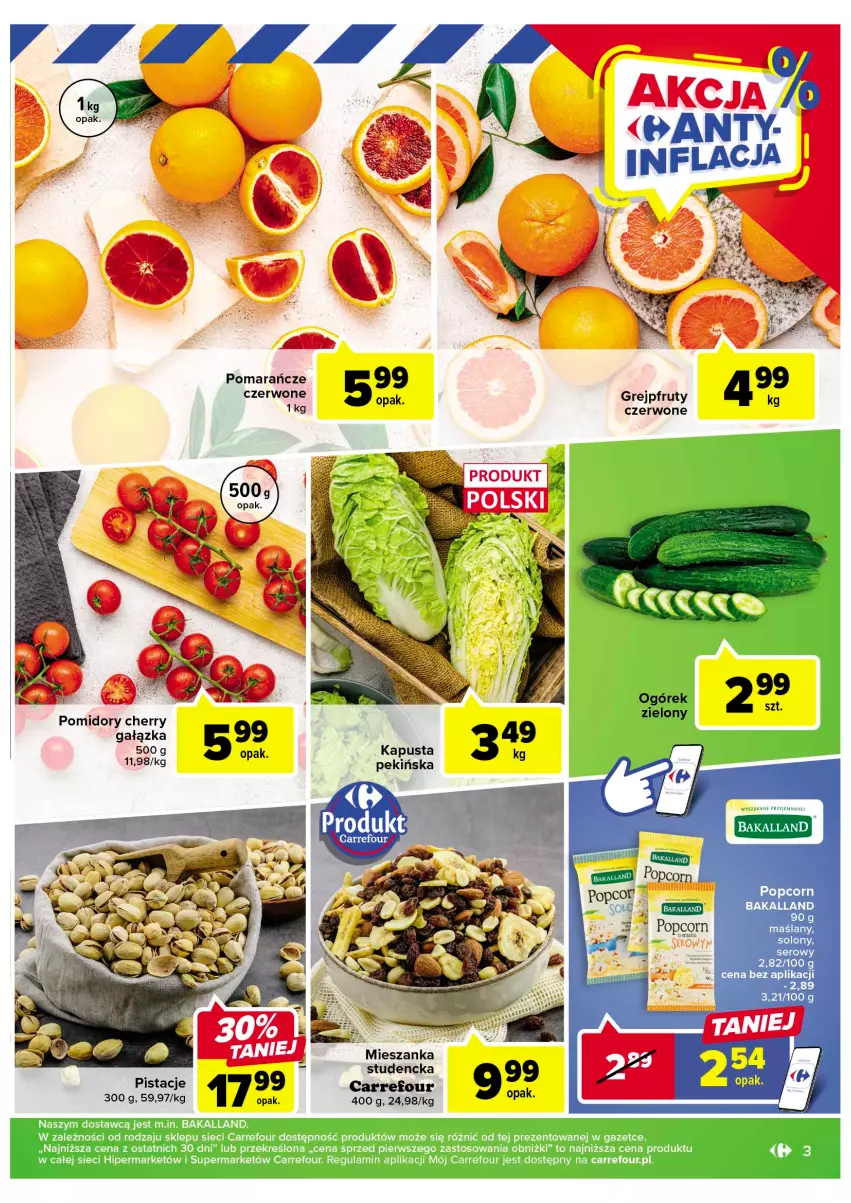 Gazetka promocyjna Carrefour - Gazetka Targ świeżości - ważna 06.02 do 11.02.2023 - strona 3 - produkty: Grejpfrut, Ogórek, Pistacje, Pomarańcze, Pomidory, Ser