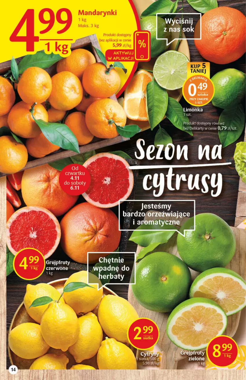 Gazetka promocyjna Delikatesy Centrum - Gazetka DC44 n. fresh - ważna 04.11 do 09.11.2021 - strona 14 - produkty: Grejpfrut, Limonka, Siatka, Sok