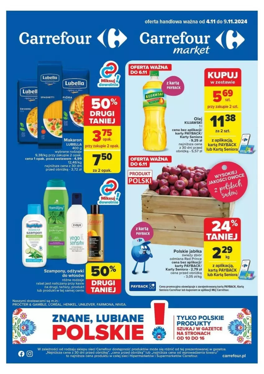 Gazetka promocyjna Carrefour - ważna 04.11 do 09.11.2024 - strona 1 - produkty: Fa, Jabłka, Kujawski, Nivea, Olej