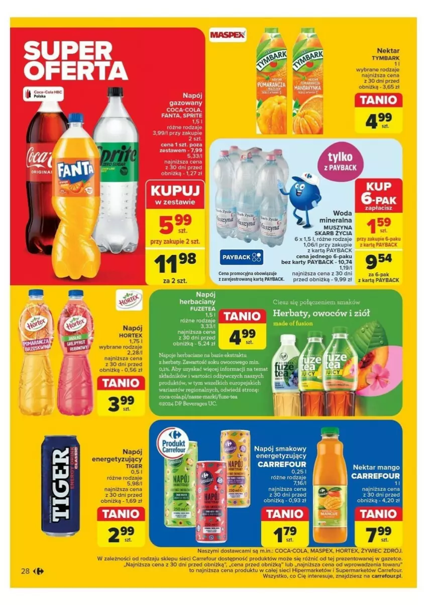 Gazetka promocyjna Carrefour - ważna 04.11 do 09.11.2024 - strona 21 - produkty: Coca-Cola, Fa, Fanta, Feta, Hortex, Lakier, Mus, Napój, Nektar, Ser, Sok, Szyna, Tymbark, Woda, Woda mineralna