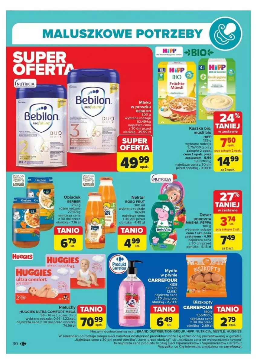 Gazetka promocyjna Carrefour - ważna 04.11 do 09.11.2024 - strona 24 - produkty: BEBILON, Biszkopty, BoboVita, Deser, Gerber, HiPP, Huggies, Mus, Mydło, Nektar, Pieluchy, Ser