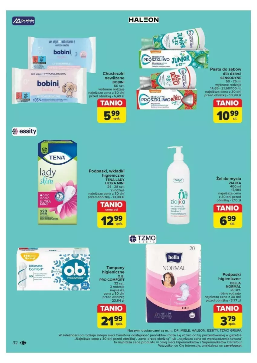 Gazetka promocyjna Carrefour - ważna 04.11 do 09.11.2024 - strona 26 - produkty: Bell, Bella, Chusteczki, Dzieci, Leon, Pasta do zębów, Podpaski, Sensodyne, Tampony, Wkładki, Ziajka