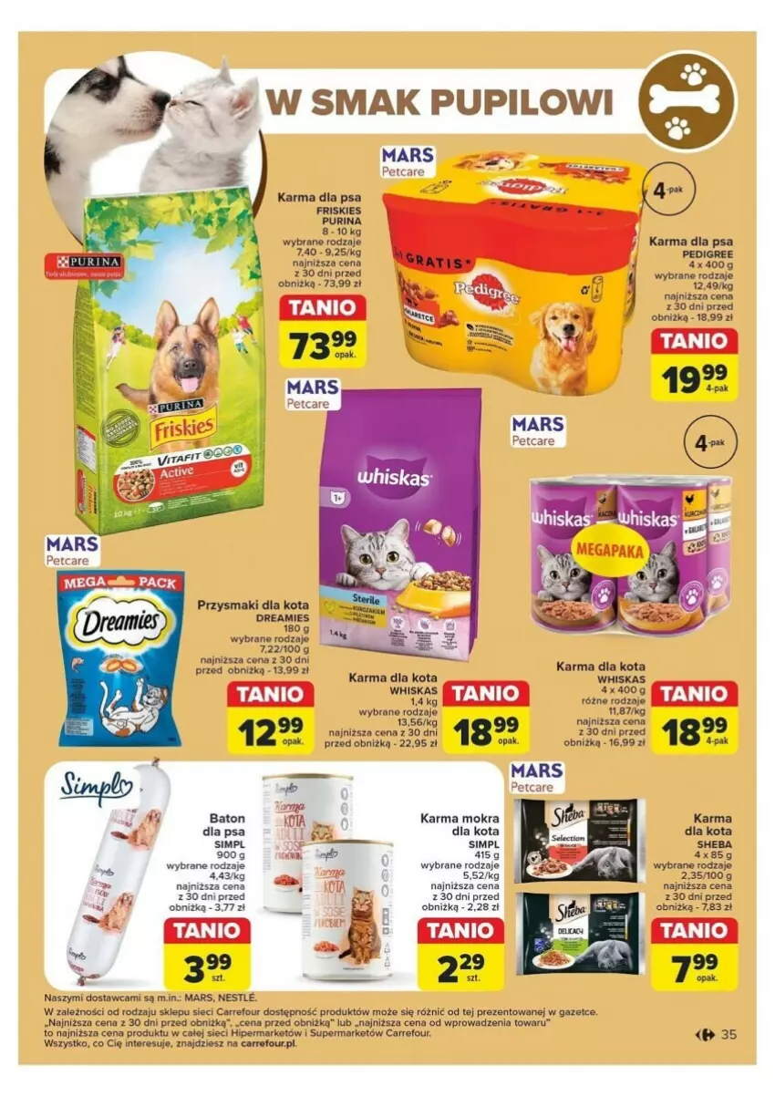 Gazetka promocyjna Carrefour - ważna 04.11 do 09.11.2024 - strona 29 - produkty: Baton, Mars, Mokra karma, Pedigree, Przysmaki, Pur, Purina, Sheba, Whiskas