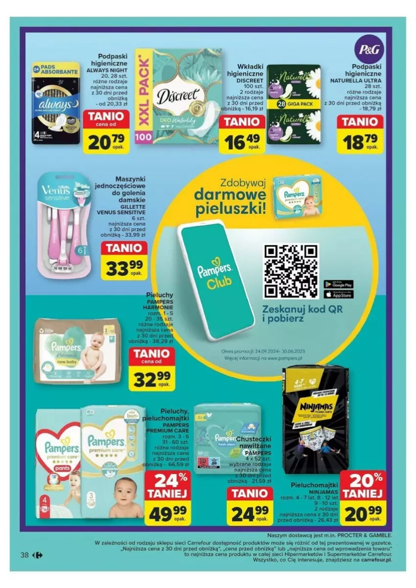 Gazetka promocyjna Carrefour - ważna 04.11 do 09.11.2024 - strona 32 - produkty: Always, Discreet, Majtki, Naturell, Naturella, Pampers, Pieluchomajtki, Pieluchy, Podpaski, Venus, Wkładki