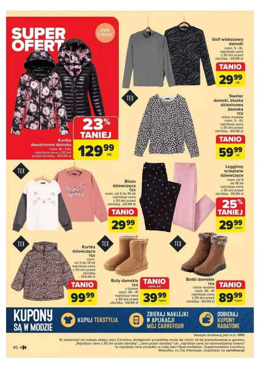 Gazetka promocyjna Carrefour - ważna 04.11 do 09.11.2024 - strona 41 - produkty: Bluza, Botki, Buty, Gin, Klej, Kurtka, Legginsy, Legginsy ocieplane, Miecz, Sweter