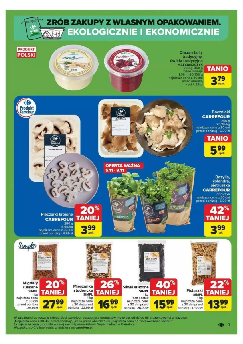 Gazetka promocyjna Carrefour - ważna 04.11 do 09.11.2024 - strona 51 - produkty: Bazyl, Bazylia, Boczniak, Kolendra, Migdały, Piec, Pieczarki krojone, Pietruszka, Stek