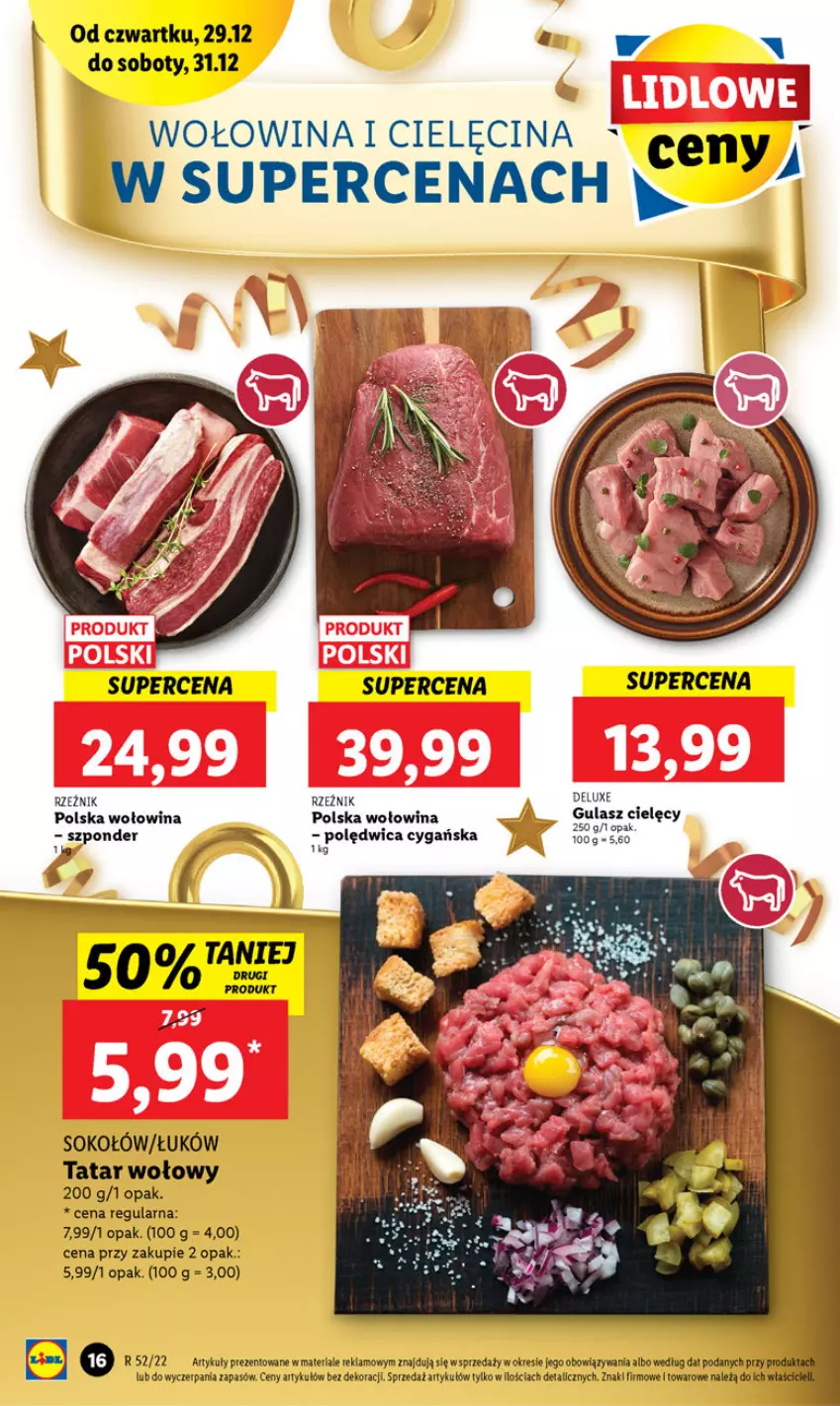 Gazetka promocyjna Lidl - GAZETKA - ważna 29.12 do 31.12.2022 - strona 16 - produkty: Polędwica, Sok, Sokołów, Tatar wołowy, Wołowina, Wołowina i cielęcina