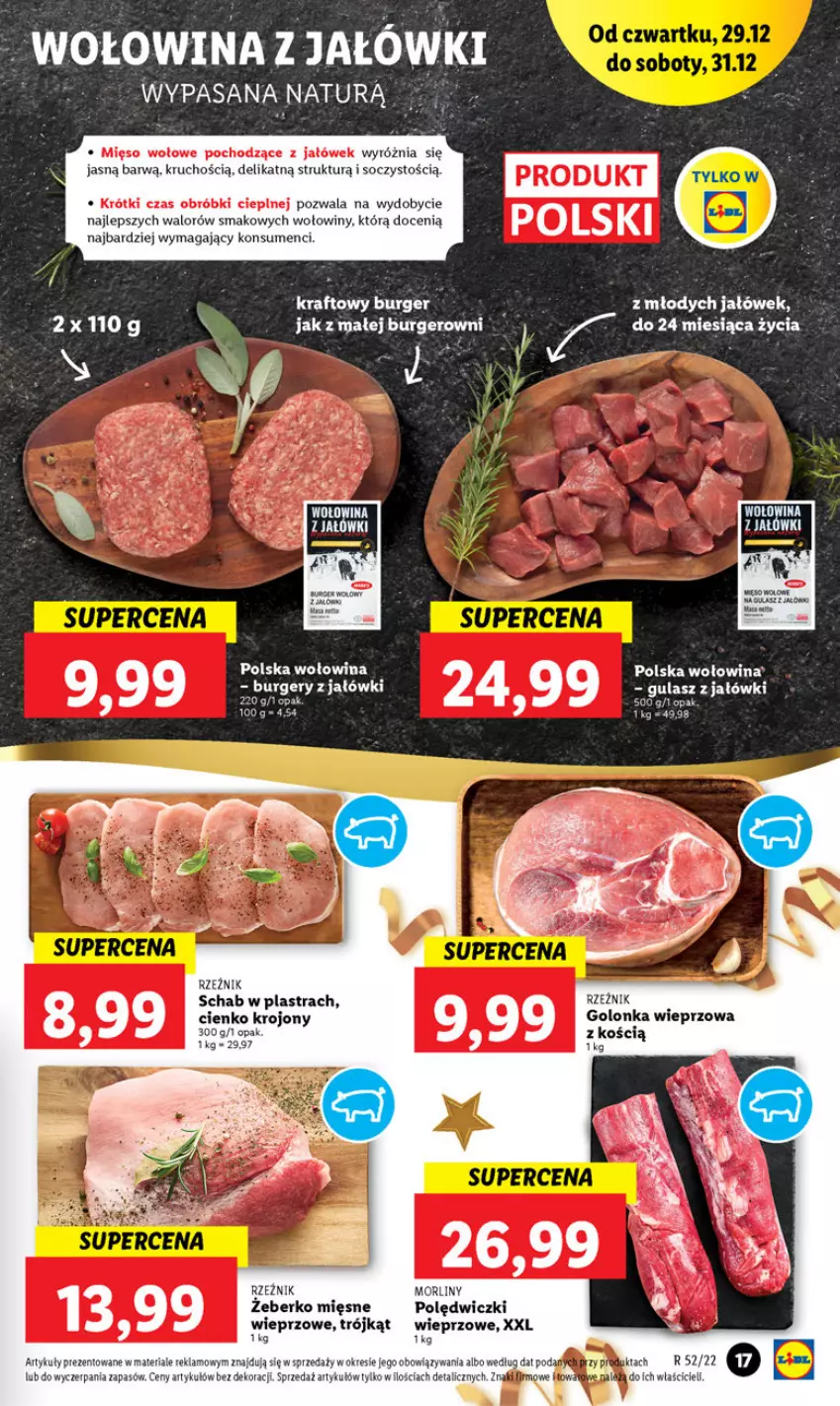 Gazetka promocyjna Lidl - GAZETKA - ważna 29.12 do 31.12.2022 - strona 17 - produkty: Burger, Golonka wieprzowa, Mięso, Mięso wołowe, Morliny, Wołowina