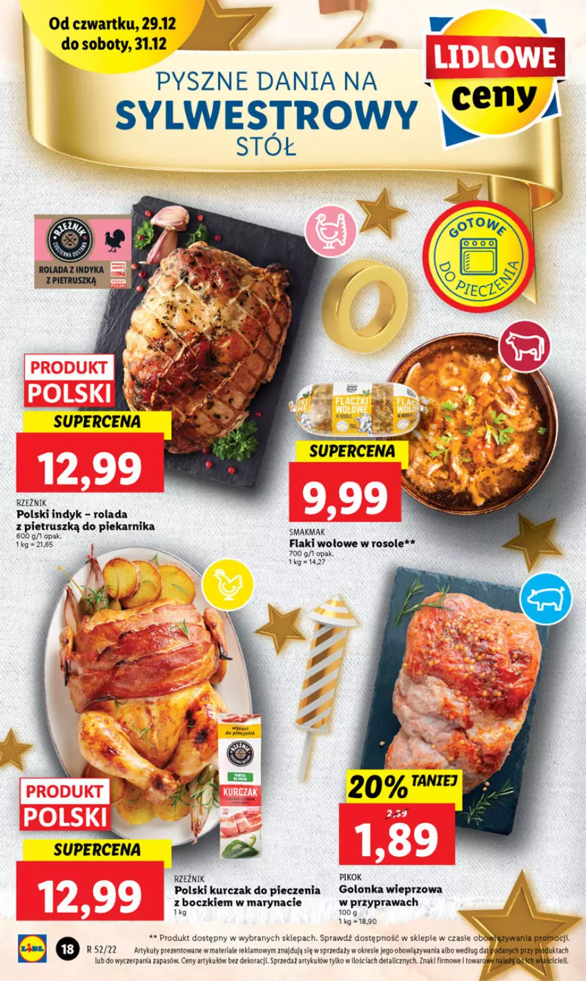 Gazetka promocyjna Lidl - GAZETKA - ważna 29.12 do 31.12.2022 - strona 18 - produkty: Flaki, Flaki wołowe, Golonka wieprzowa, Kurczak, Piec, Piekarnik, PIKOK, Rolada, Stół