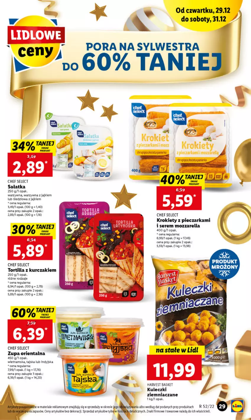 Gazetka promocyjna Lidl - GAZETKA - ważna 29.12 do 31.12.2022 - strona 29 - produkty: Krokiety, Kurczak, Mozzarella, Piec, Pieczarka, Por, Sałat, Sałatka, Ser, Tortilla, Zupa