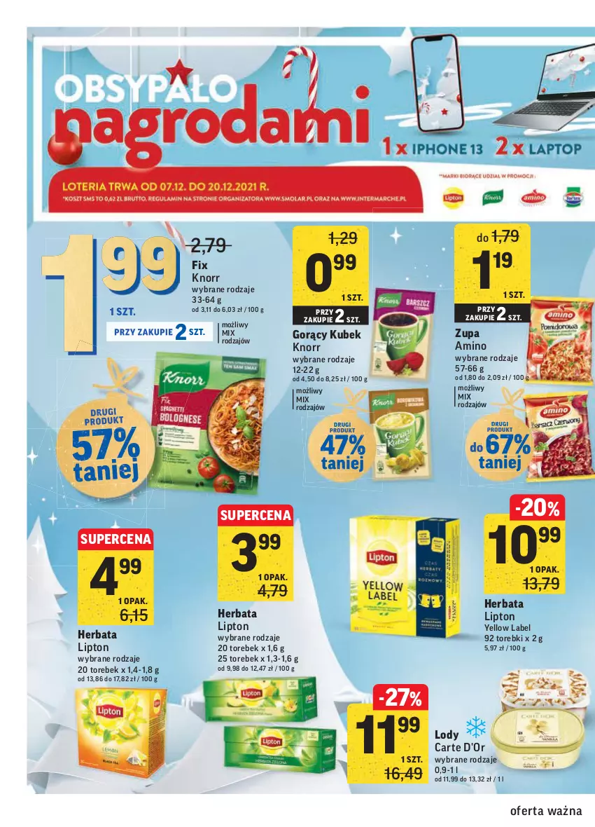 Gazetka promocyjna Intermarche - Gazetka promocyjna - ważna 07.12 do 13.12.2021 - strona 38 - produkty: Carte d'Or, Herbata, Knorr, Kubek, Lipton, Lody, Zupa