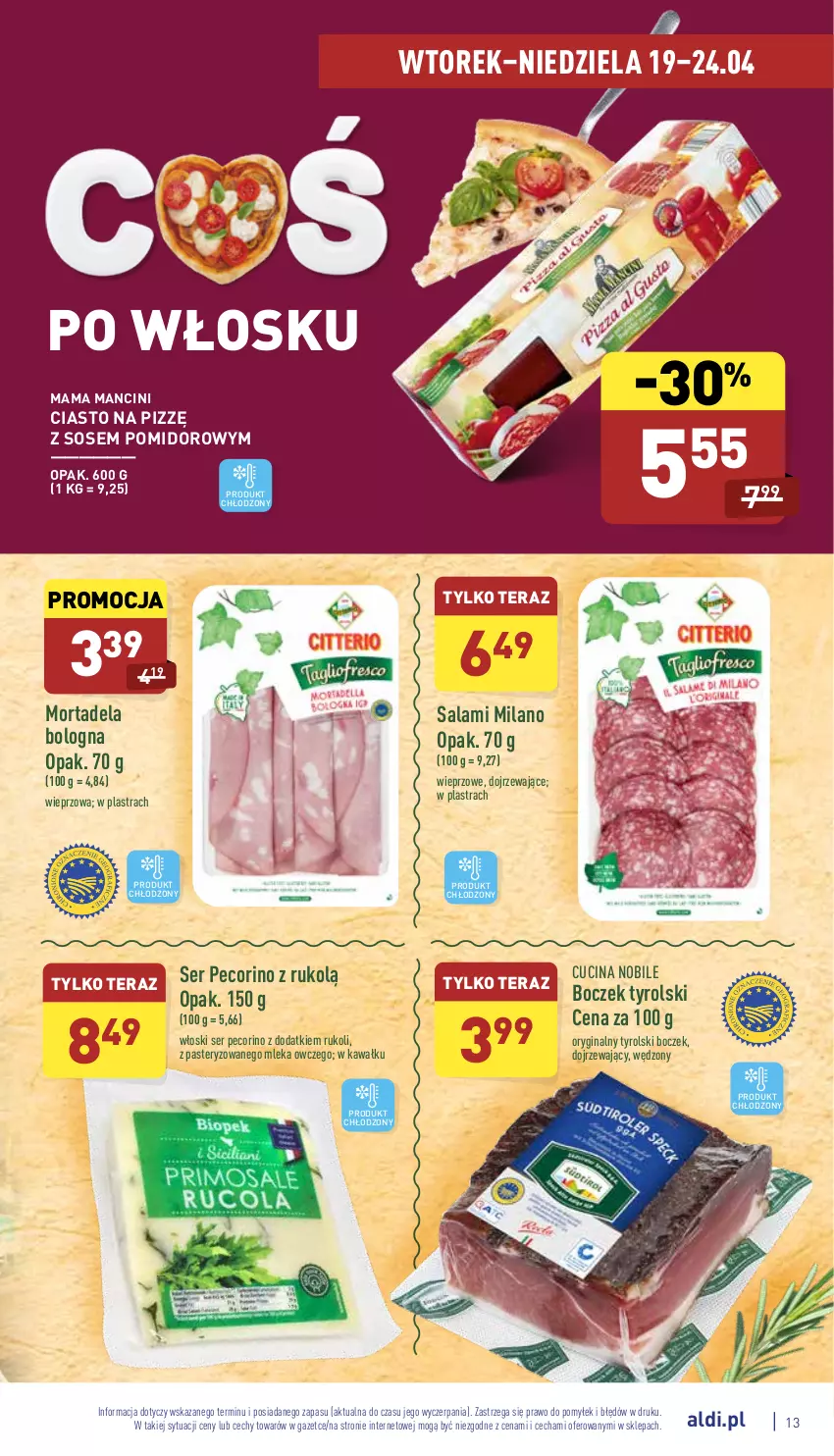 Gazetka promocyjna Aldi - Katalog spożywczy - ważna 19.04 do 24.04.2022 - strona 13 - produkty: Boczek, Gin, Kawa, Pecorino, Salami, Ser, Sos, Tera