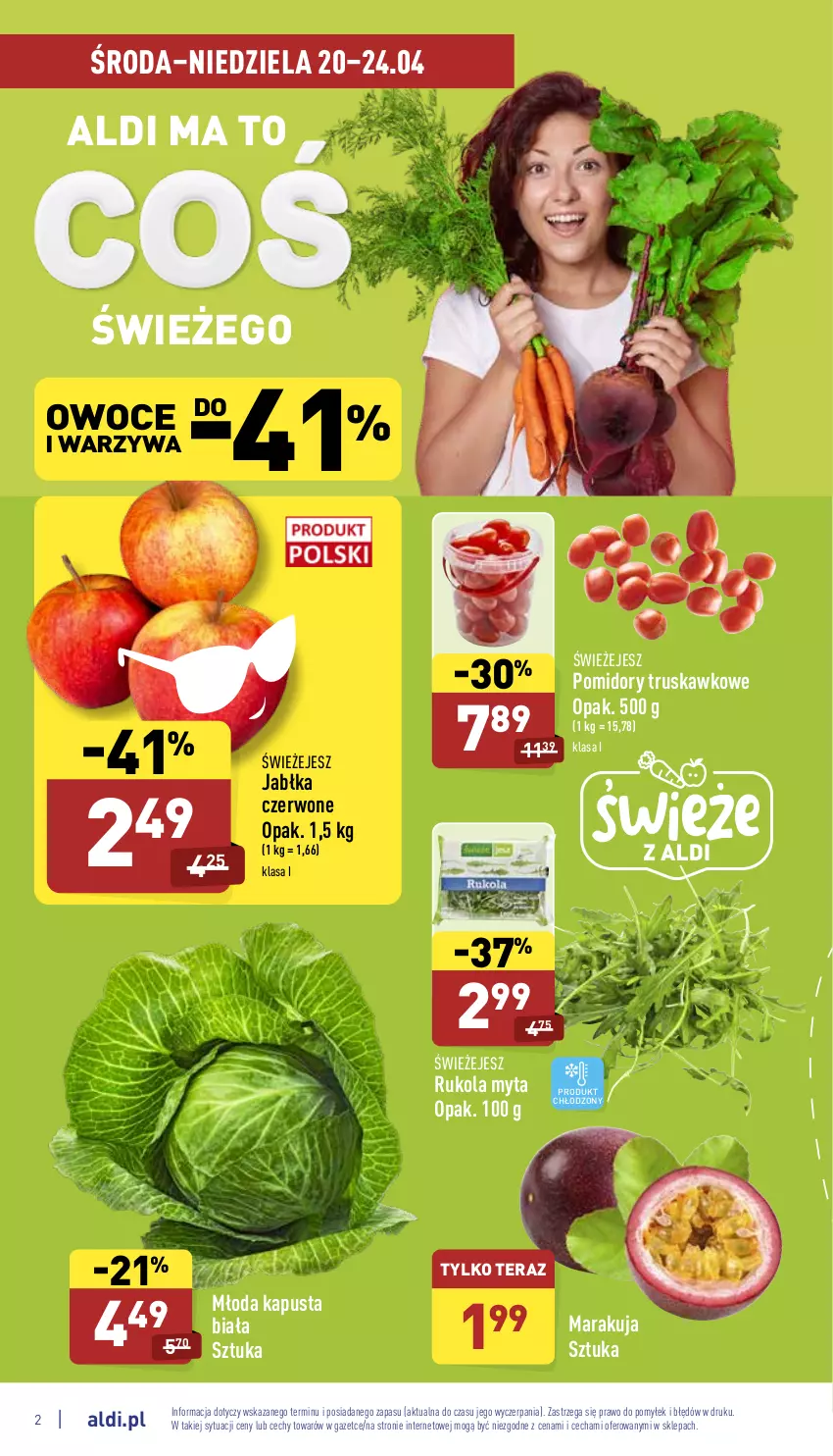 Gazetka promocyjna Aldi - Katalog spożywczy - ważna 19.04 do 24.04.2022 - strona 2 - produkty: Jabłka, Owoce, Pomidory, Rukola, Tera, Warzywa