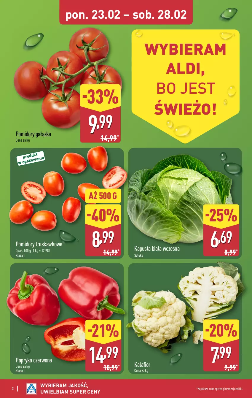 Gazetka promocyjna Aldi - Pełna oferta - ważna 23.02 do 28.02.2026 - strona 2 - produkty: Kalafior, Papryka, Papryka czerwona, Pomidory