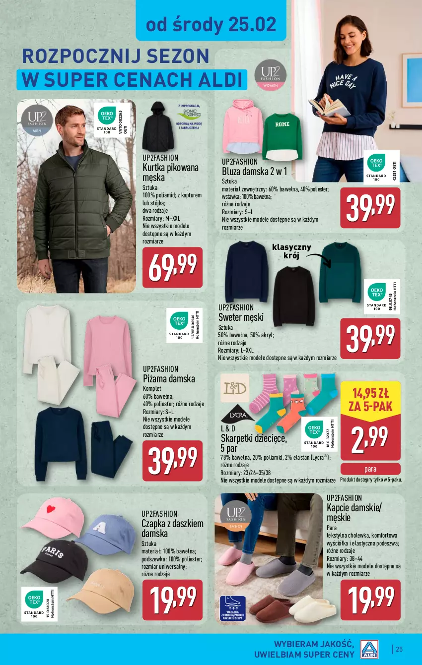 Gazetka promocyjna Aldi - Pełna oferta - ważna 23.02 do 28.02.2026 - strona 25 - produkty: Bluza, Czapka, Dzieci, Fa, Kapcie, Karp, Kurtka, Piżama, Skarpetki, Sweter, Wełna