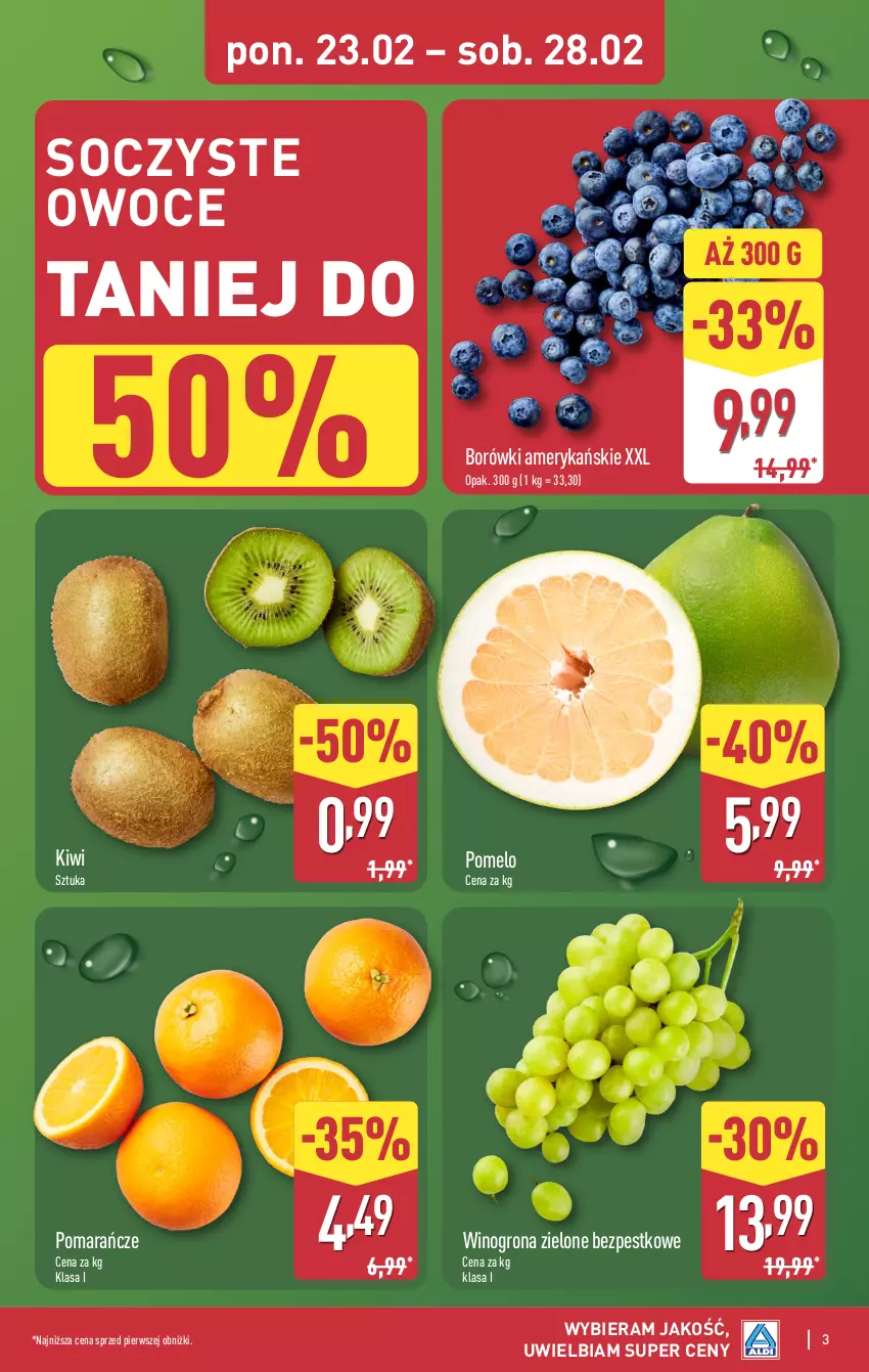 Gazetka promocyjna Aldi - Pełna oferta - ważna 23.02 do 28.02.2026 - strona 3 - produkty: Kiwi, Owoce, Pomarańcze, Pomelo, Wino, Winogrona
