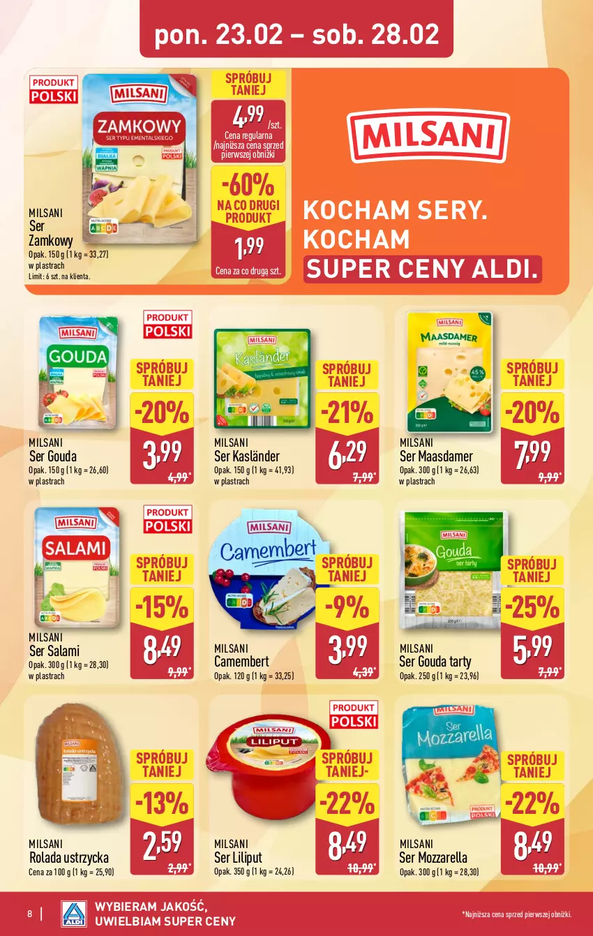 Gazetka promocyjna Aldi - Pełna oferta - ważna 23.02 do 28.02.2026 - strona 8 - produkty: Camembert, Gouda, Koc, Maasdam, Mozzarella, Rolada, Rolada Ustrzycka, Salami, Ser, Ser salami