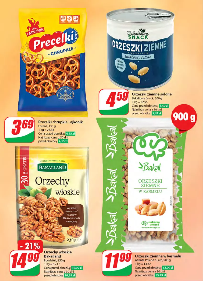 Gazetka promocyjna Dino - Gazetka 40 / 2024 - ważna 02.10 do 08.10.2024 - strona 48 - produkty: Bakalland, Chrupki, Lajkonik, Lorenz, Omega-3, Orzechy włoskie, Orzeszki, Orzeszki ziemne, Precelki, Sok