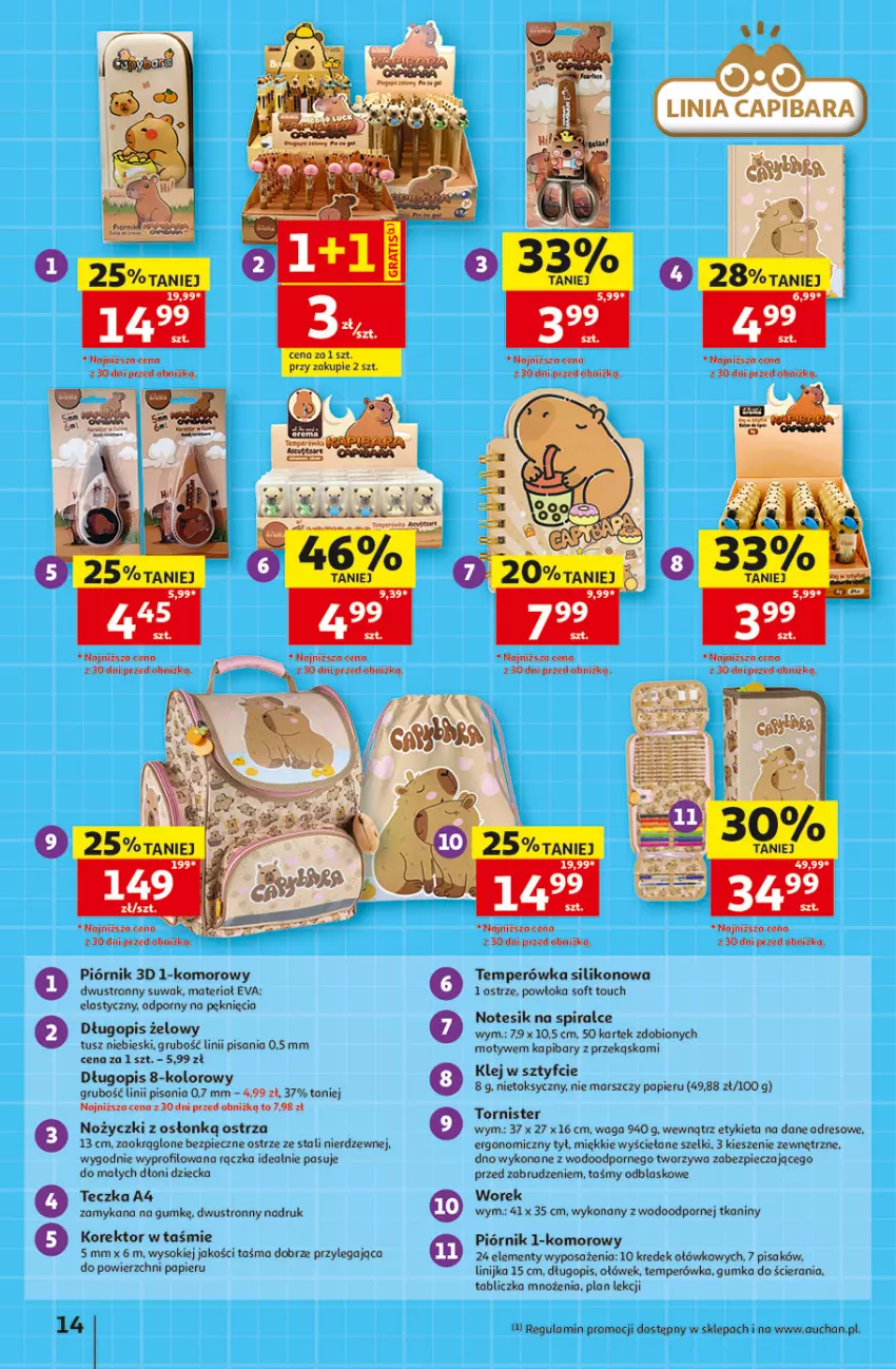Gazetka promocyjna Auchan - 30 Lat Hipermarket - ważna 06.08 do 12.08.2026 - strona 14 - produkty: Długopis, Dres, Klej, Mars, Noż, Nożyczki, Papier, Piec, Piórnik, Por, Sok, Tusz, Waga