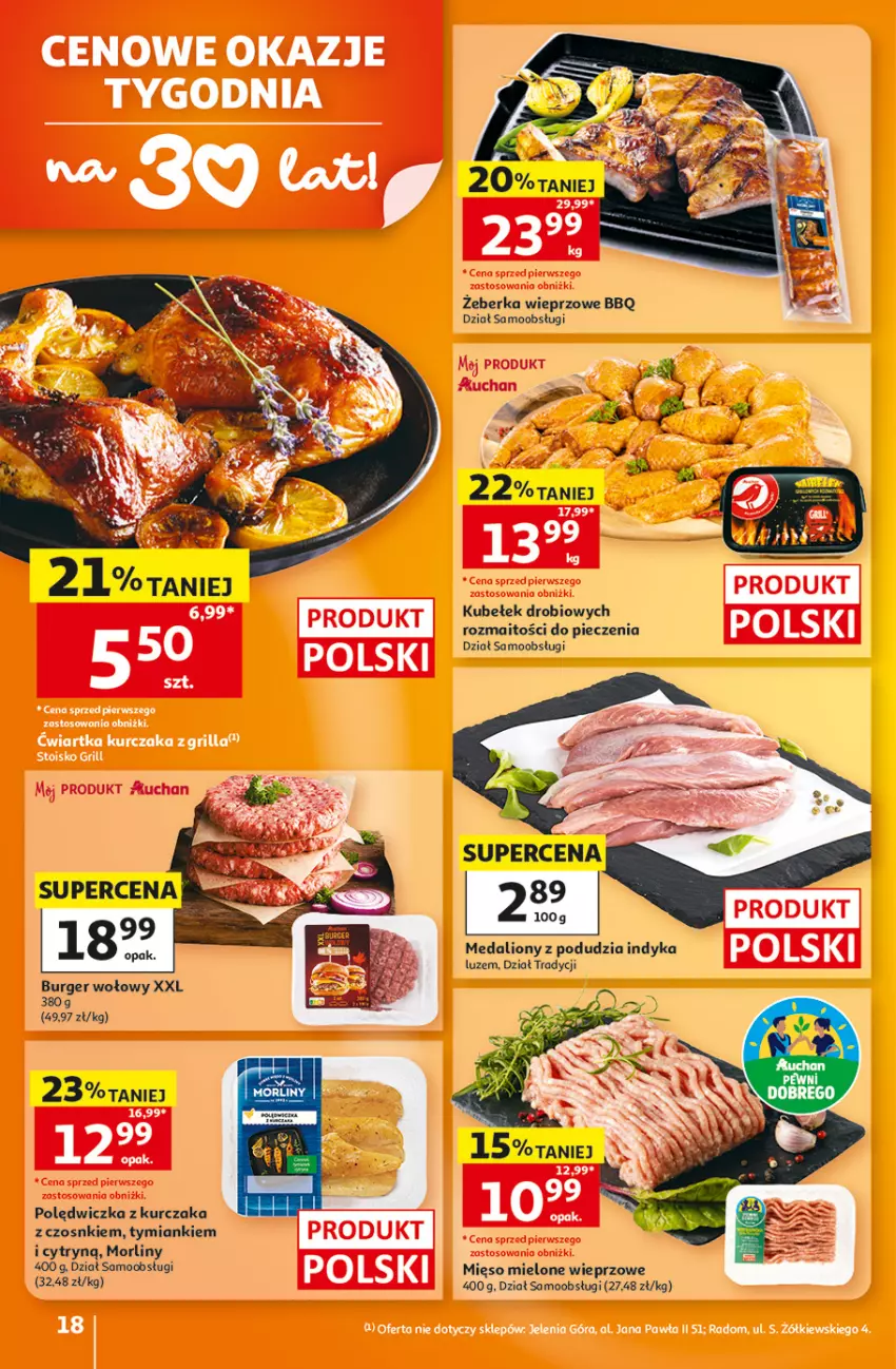Gazetka promocyjna Auchan - 30 Lat Hipermarket - ważna 06.08 do 12.08.2026 - strona 18 - produkty: Burger, Kurczak, Lion, Mięso, Mięso mielone, Morliny, Piec